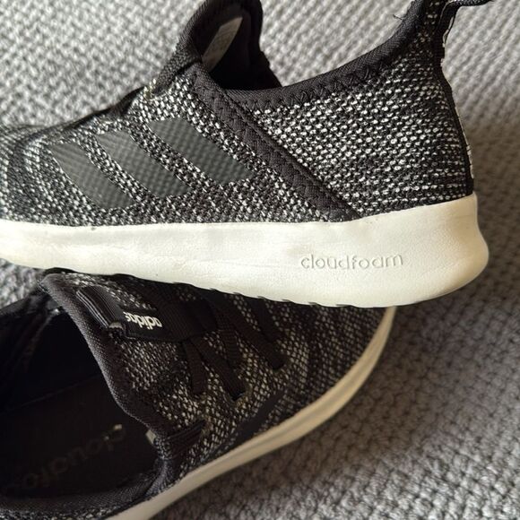 Adidas Cloudfoam Pure Black White Knit Slip-On Running Sneakers Size 6 - Picture 13 of 13